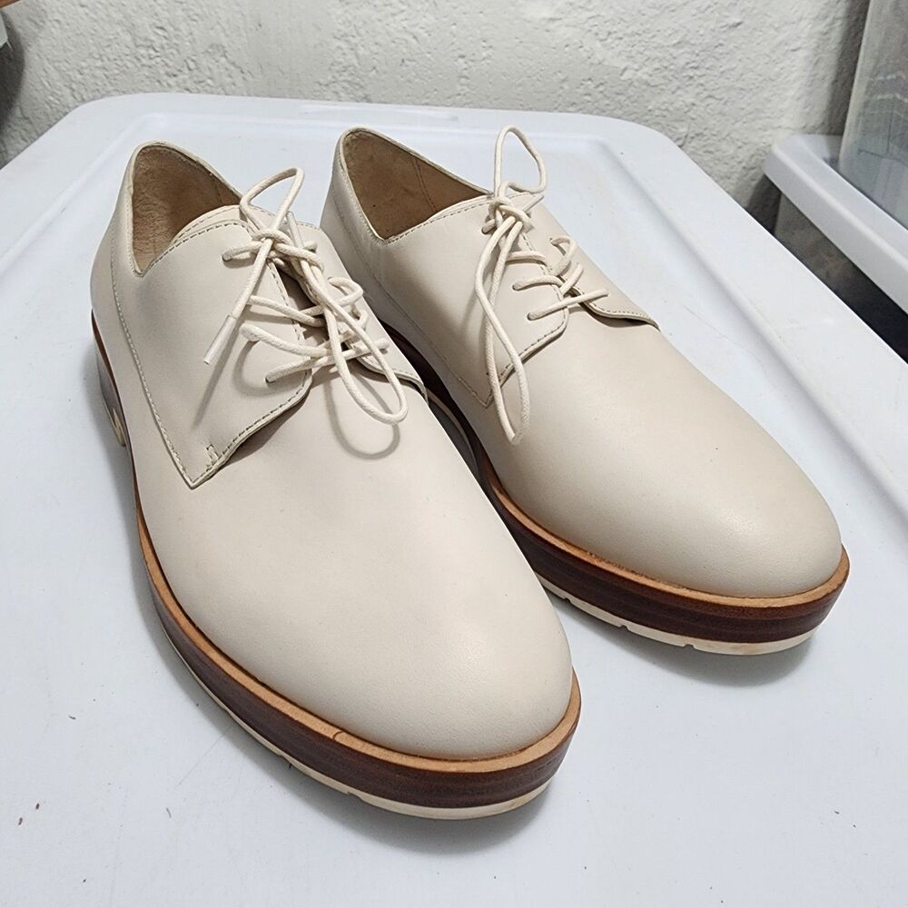 Pour La Victoire Indy Leather Oxford Chunky Loafer Shoe Ivory Womens Lace-up 8.5